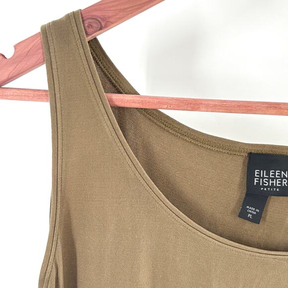 Eileen Fisher Silk Tunic Tank Top L LP PL Olive Green Capsule Minimalist Blouse - Picture 5 of 5